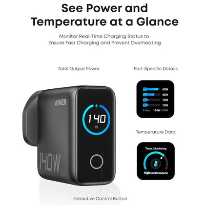 شارژر دیواری انکر مدل B2697 با توان 140 وات، 4 پورت همراه کابل USB-C