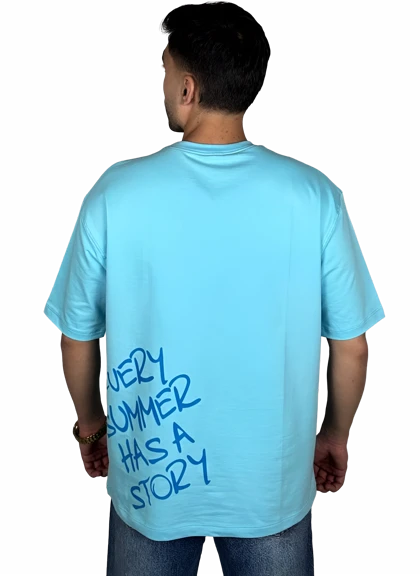 تیشرت آستین کوتاه مردانه آبی با چاپ نوشته آبی