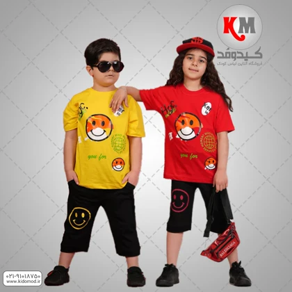 تیشرت شلوارک اسپرت طرح استیکر لبخند