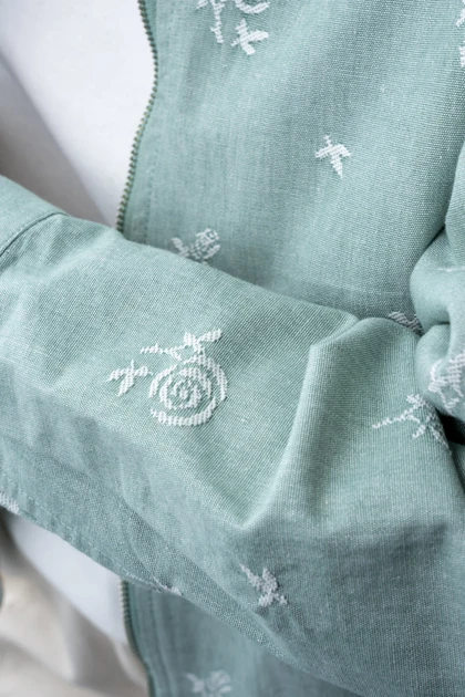 کت کتان ژاکارد زیپ‌دار زنانه