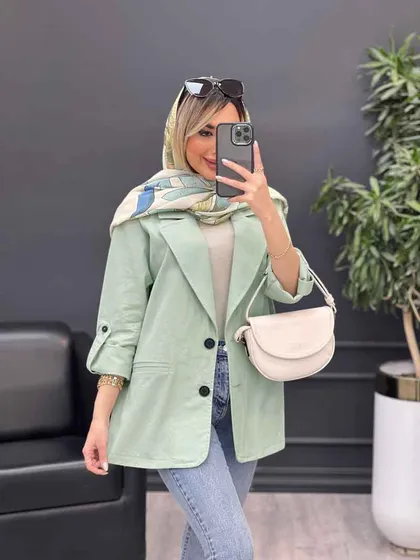 مانتو لینن دو دکمه جیب نما