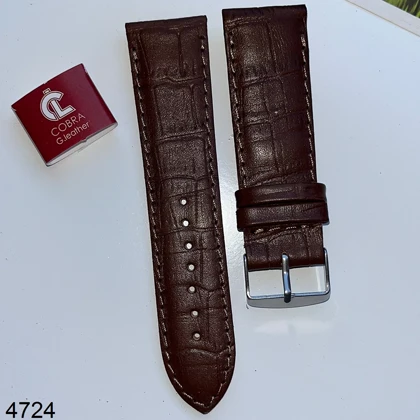 بند چرم کبری قهوه ای خشتی سایز 24mm کد 4724