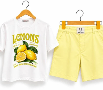 لباس خانگی زنانه تیشرت شلوارک لینن lemons
