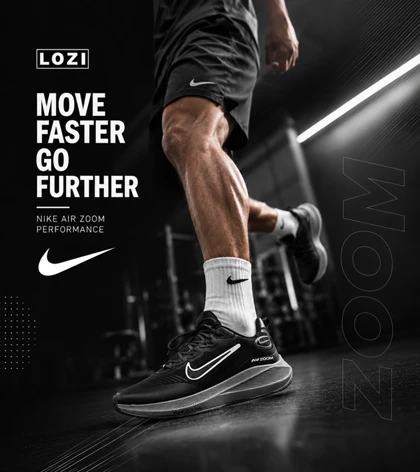 کفش کتانی مردانه و زنانه مشکی طوسی نایک NIKE air zoom مدل 7587
