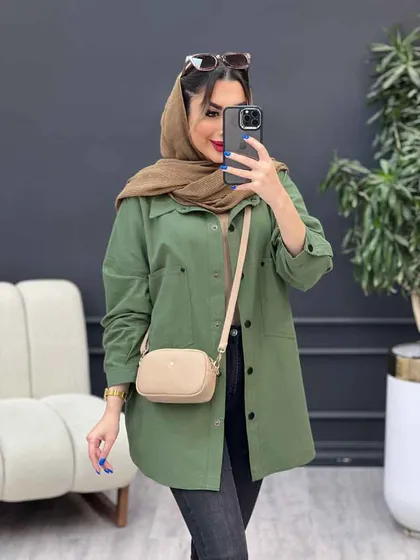 مانتو لینن دو جیب پایین هلال آلا