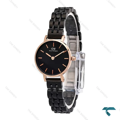 ساعت مچی DW زنانه مینی گرد رزگلد بند مشکی DW-6764-L