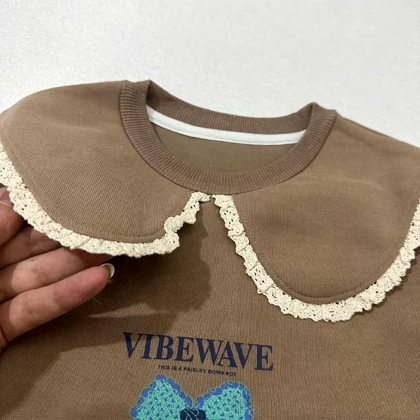 بلوز دخترانه خارجی یقه ب ب توری طرح پاپیون