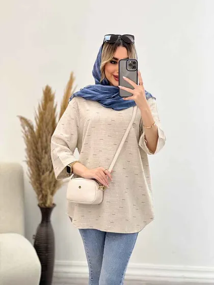 مانتو لینن نچرال یقه دار