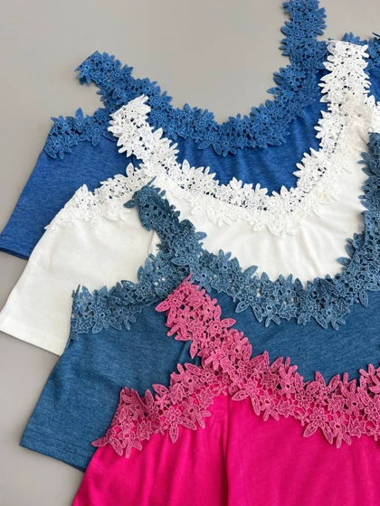 تاپ سرشانه باز یقه دانتل کد 3800