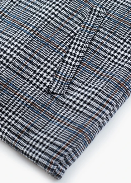 پافر پشمی چهارخانه سفید آبی