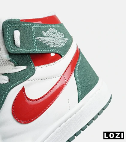 کفش کتانی مردانه و زنانه ساق‌دار سفید سبز قرمز NIKE jordan 1 مدل 8355