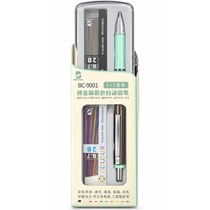 مداد نوکی 0.7 میلی متر بیچن BEECHEN مدل BC-9001 با 2 بسته نوک 2B رنگی و مشکی