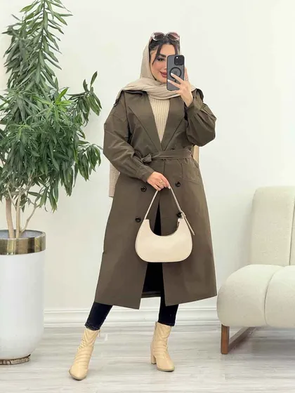 بارانی بلند شش دکمه آستین پیله