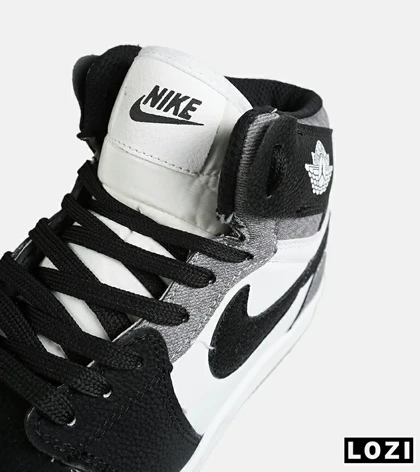 کفش کتانی ساق‌دار مردانه و زنانه مشکی طوسی سفید نایک NIKE jordan 1 مدل 7784