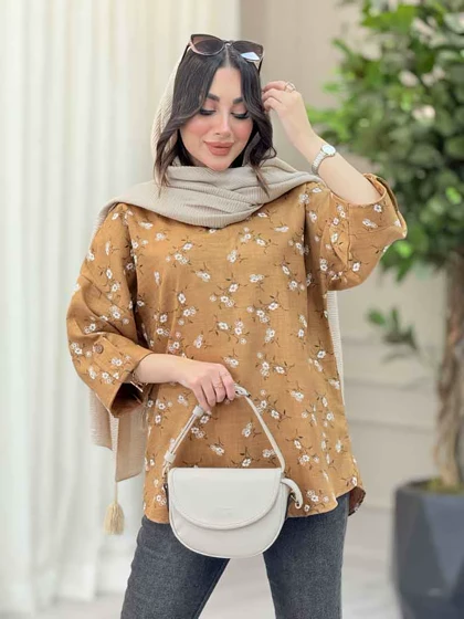 شومیز طرح گل آستین پاگن