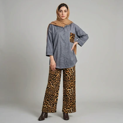 ست شومیز و شلوار زنانه مخمل کبریتی پلنگی