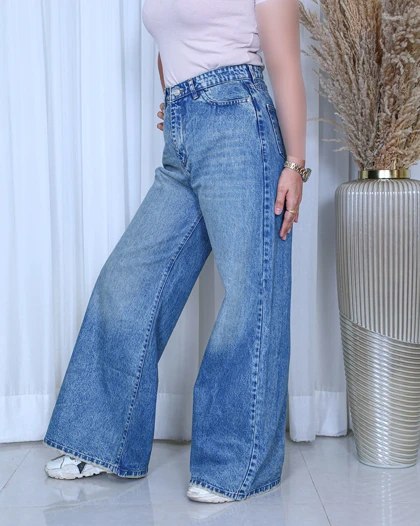خرید شلوار جین فول بگ زنانه آبی کثیف شور پارچه ترک Outfit bag jeans کد 912500