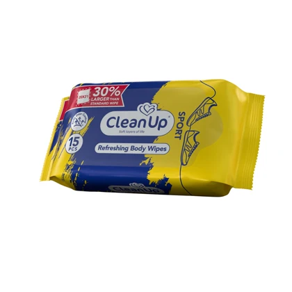 دستمال مرطوب اسپرت پاک کننده بدن کلین آپ مدل 404B0211 بسته 15 عددی