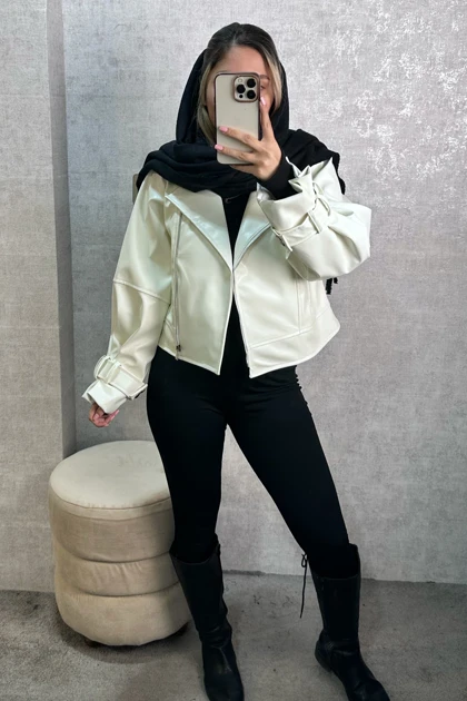 کت کراپ چرم زنانه داخل آستردار مدل جدید