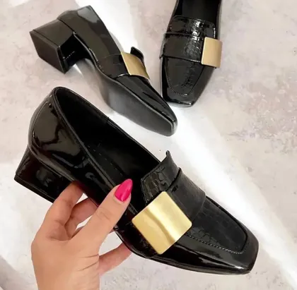 کفش مجلسی زنانه ورنی مربع پاشنه 3 سانت