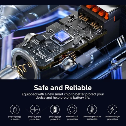 شارژر فندکی فست شارژ فیلیپس Philips مدل DLP5522CC توان 60 وات با کابل