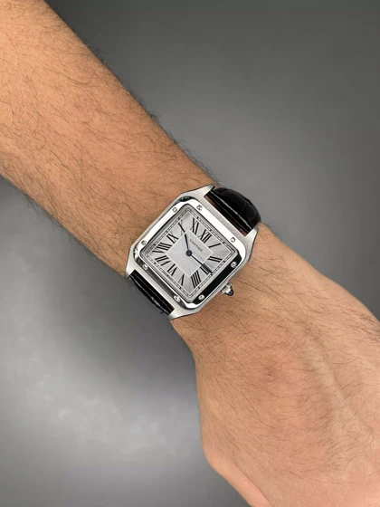 ساعت مچی کارتیه دومونت بند چرمی مشکی صفحه سفید Cartier