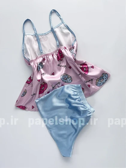 ست لباس خواب تاپ و شورتک ساتن طرح دونات