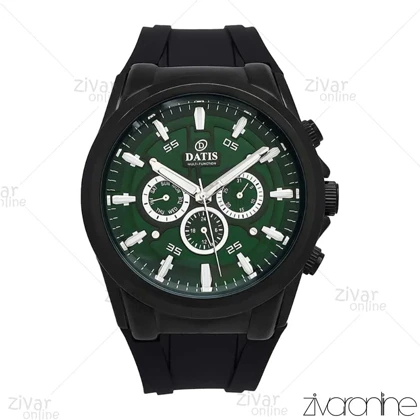 ساعت داتیس مردانه سه موتوره بند رابر مشکی صفحه سبز 106920