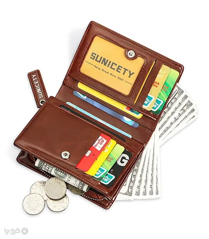 کیف پول و جاکارتی مردانه تاشو زیپ‌دار ضد سرقت Sunicety سانی ستی کد S3004