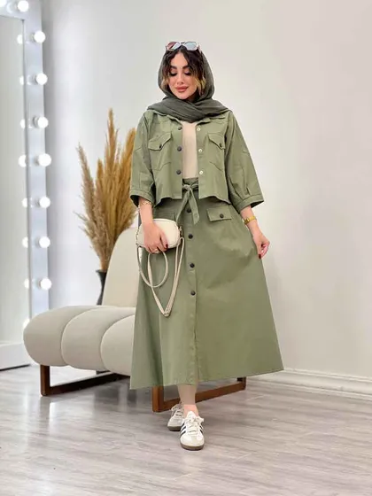 ست کت و دامن جلو دکمه