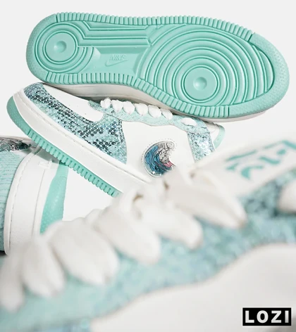 کفش کتانی مردانه و زنانه سفید آبی سبز NIKE dunk low steam puppet