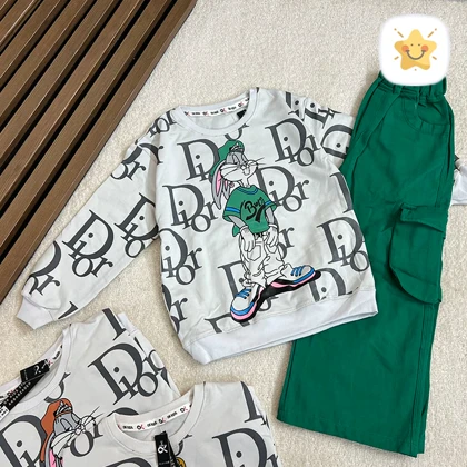 بلوز شلوار دخترانه کتان بگ مدل باگز بانی مناسب 4 تا 8 سال