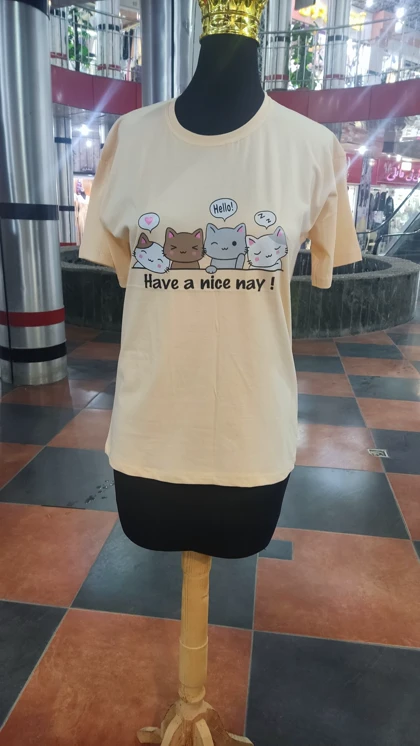 تیشرت زنانه نخی طرح پیشی کد 3002