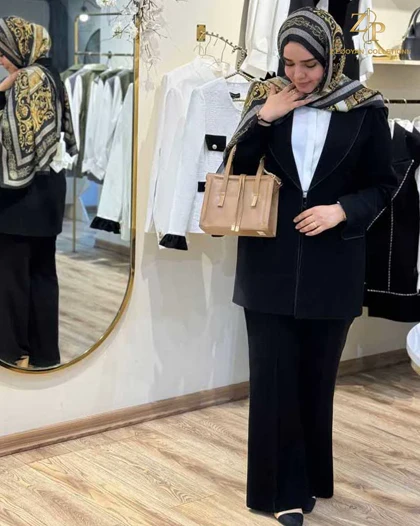 کت و شلوار زنانه مجلسی شیک مغزی دوزی کرپ روناک