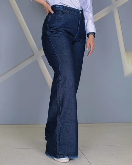 شلوار فلر بگ سورمه ای زنانه قد 110 کمر بدون کش Flare Baggy کد 80200