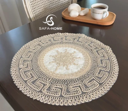 رومیزی عسلی گرد قیطان دوزی ورساچه کد 1 رنگبندی متنوع