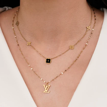 گردنبند ونکلیف مشکی چند لاین لویی ویتون استیل طلایی