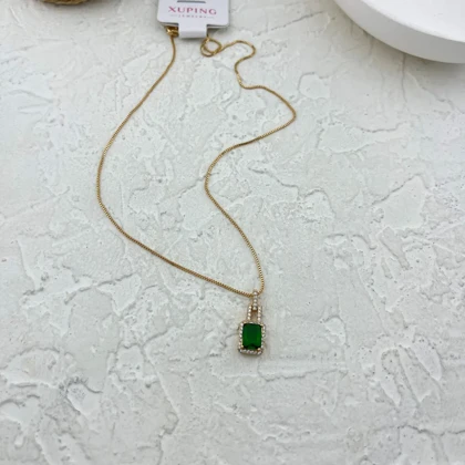 گردنبند زنانه با نگین سبز زمردی شیک ژوپینگ