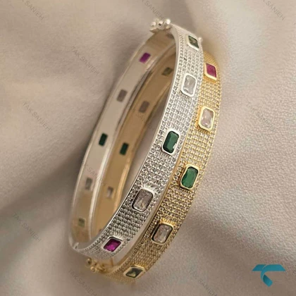 دستبند زنانه طلایی ونقره ایی نگین‌دار Bracelet-8459-L