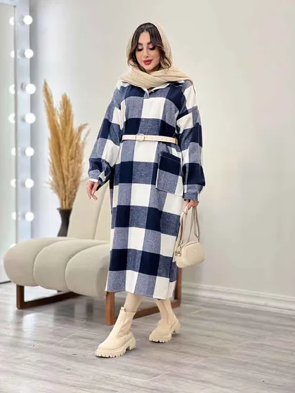 پیراهن بلند چهارخونه آستین پیله