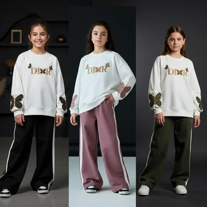 بلوز شلوار دورس دخترانه آستین پروانه