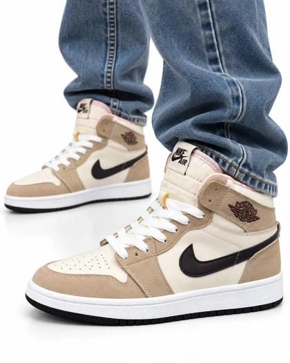 کفش کتانی زنانه مدل جردن وان ساق‌دار کرم قهوه ای Nike jordan