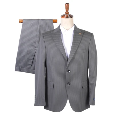 کت و شلوار دو دکمه طوسی راه راه