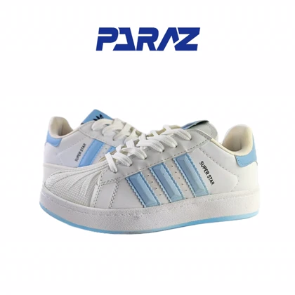 کفش اسپرت زنانه و پسرانه برند آدیداس مدل سوپر استار Adidas سفید آبی کد 113