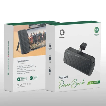 پاور بانک 5000 گرین لاین مدل GL-PB65 خروجی لایتنینگ 20 وات