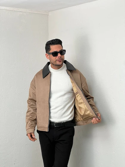 جکت مردانه سوییت یقه چرم mc