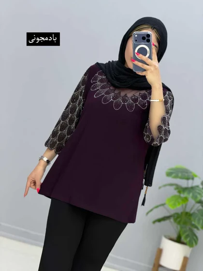 بلوز یقه گرد کرپ طاووس کد 205624