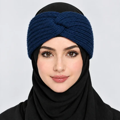 هدبند بافت زنانه مدل گره‌ای (پاپیونی) برند کانفی – رنگ سرمه‌ای (Dark Navy Blue)