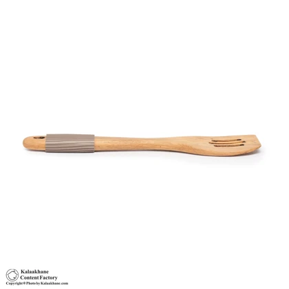 کفگیر تخت شیاردار چوبی یونیک دسته سیلیکونی مدل 1110