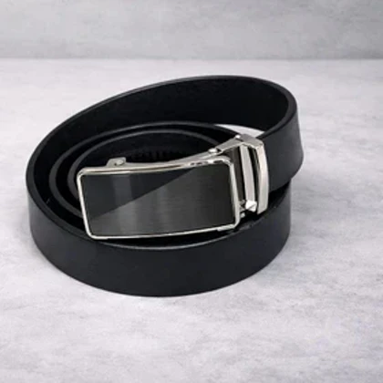 کمربند مشکی مردانه سگک مشکی با قاب نقره ای کمربند رسمی و اداری اتوماتیک
